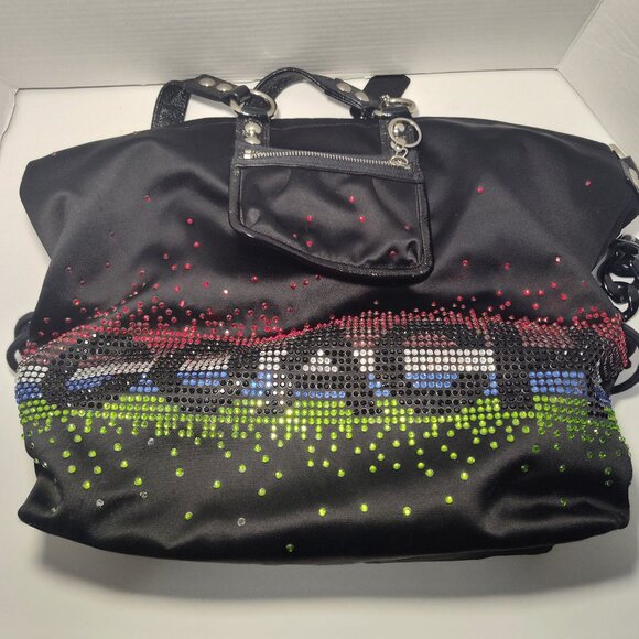 Coach Black Satin Rhinestone Tote Bag C0969-13841 Leather...